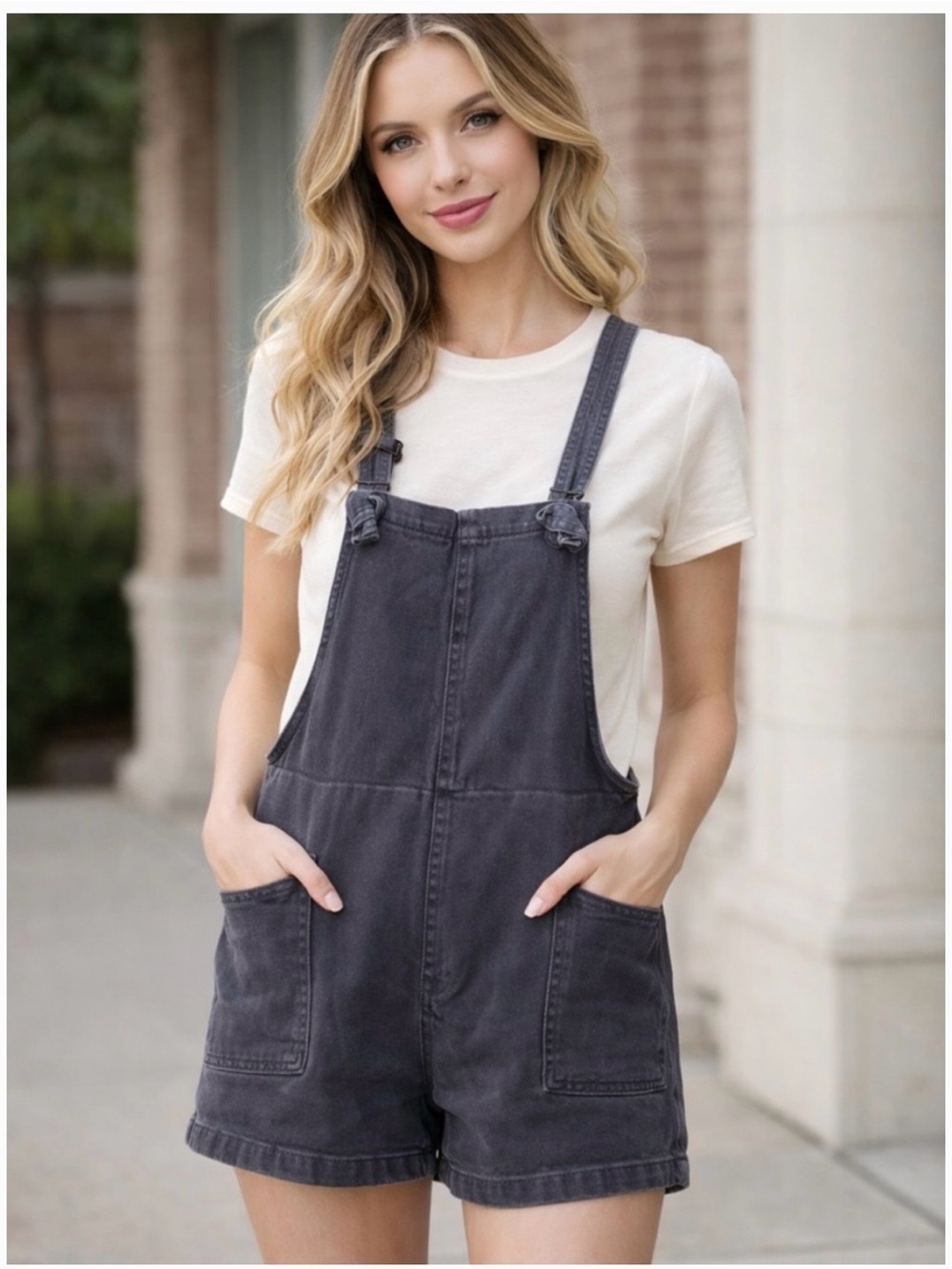 Zenana Black Washed Overall Shorts Adjustable Straps Size S